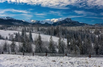 Thrilling Epic Christmas 2025 Murzasichle Tatra Adventures: Snowy Tatra peaks rise majestically over frosted pine forests and vast white fields under blue skies with wispy clouds Snowy Tatra peaks rise majestically over frosted pine forests and vast white fields